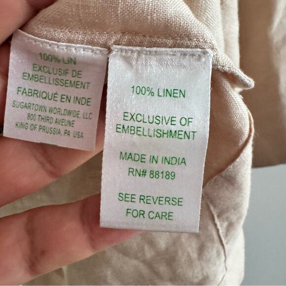 Lilly Pulitzer Cream Blue Embroidered Beaded Linen Tunic Blouse Women's size S - Picture 6 of 6